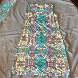 Charter Club Teal and Pink Patterned Midi Dress